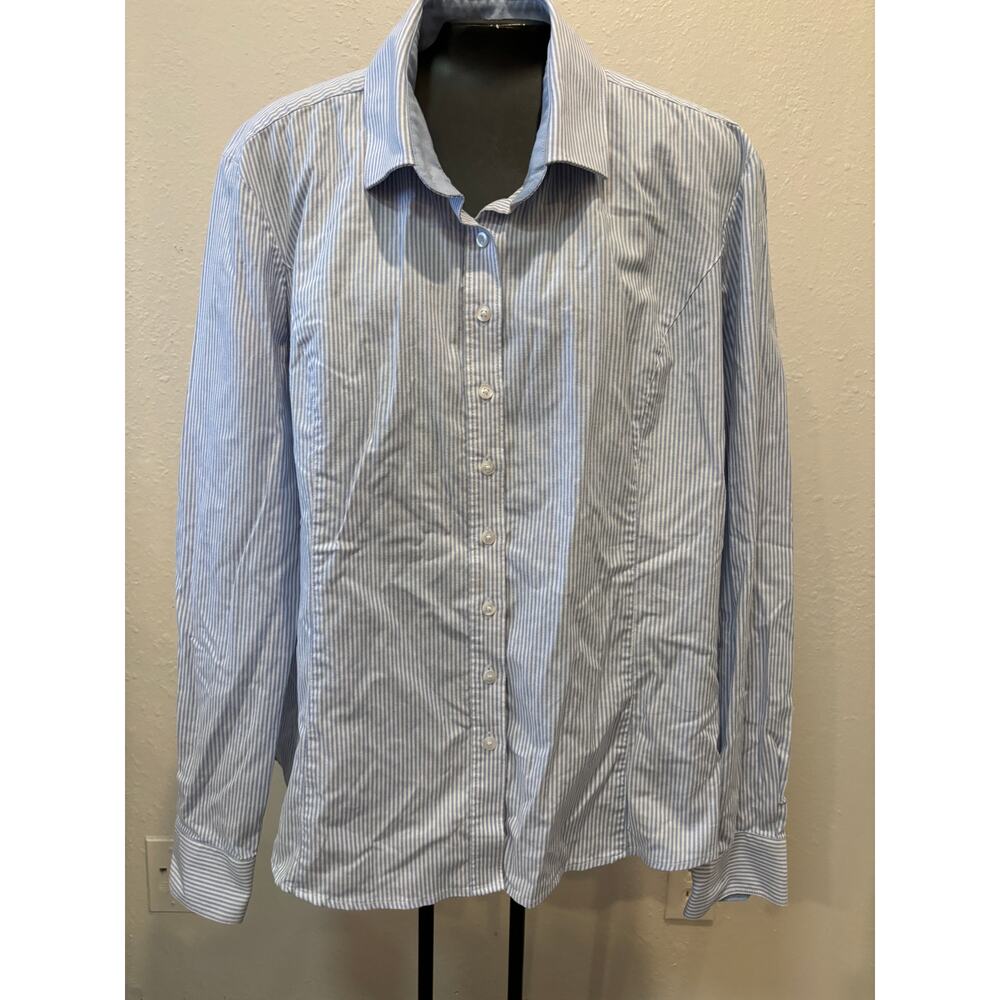 Brook Taverner Shirt Blouse Womens Size 18 Vertical Stripe Office Career Blue
